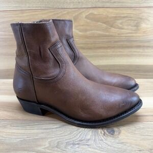 FRYE Danielle Short Billy Booties 7M Brown Leather Zip Western